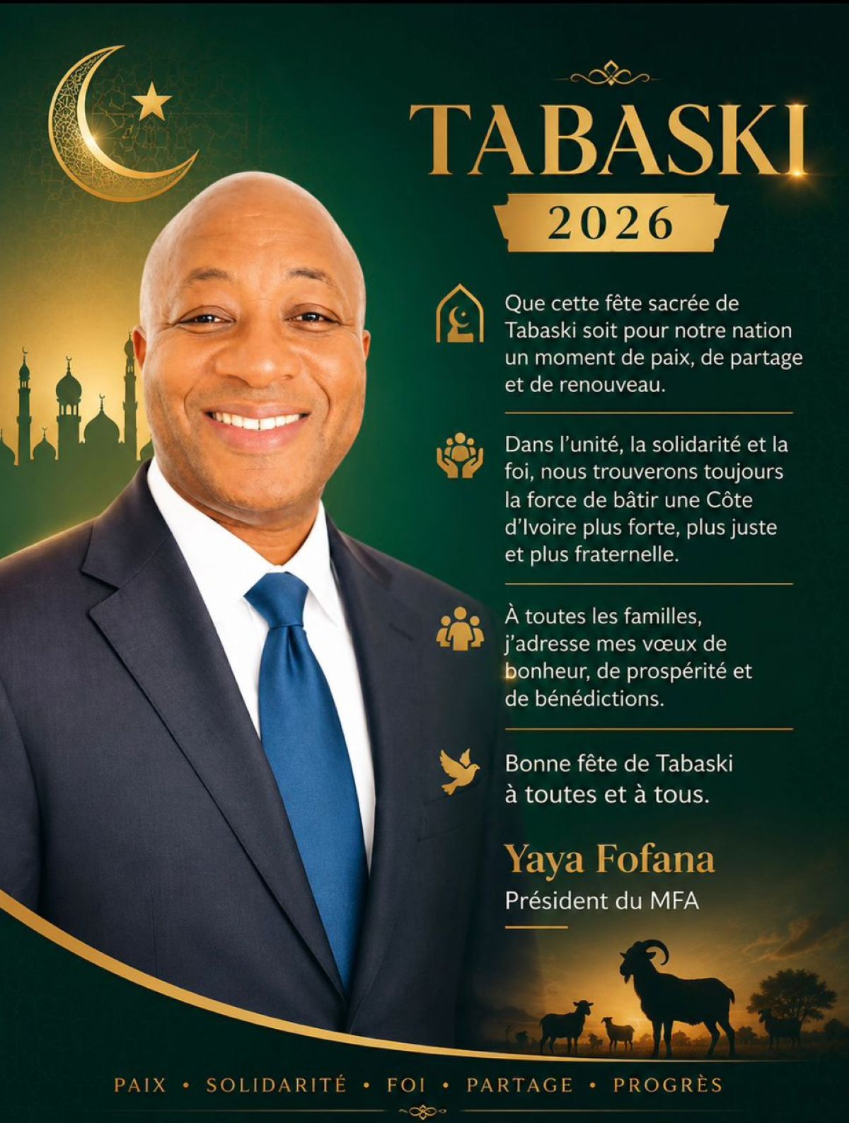 [Tabaski] Yaya Fofana appelle à l’unité en Côte d’Ivoire