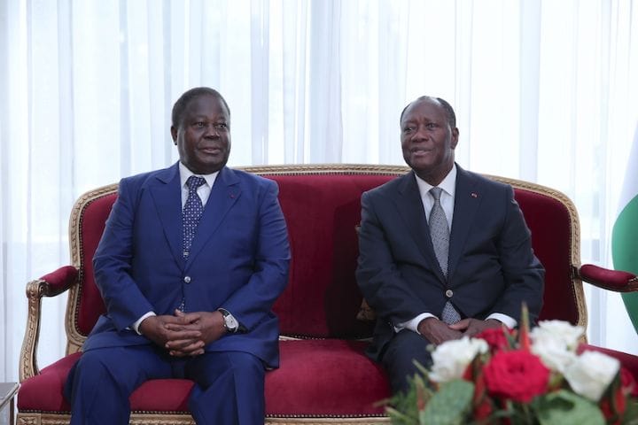 Le Président de la République, Alassane OUATTARA, s’est entretenu en fin de journée, au Palais de la Présidence de la République, avec son principal allié politique, Henri Konan BEDIE, président du PDCI-RDA.